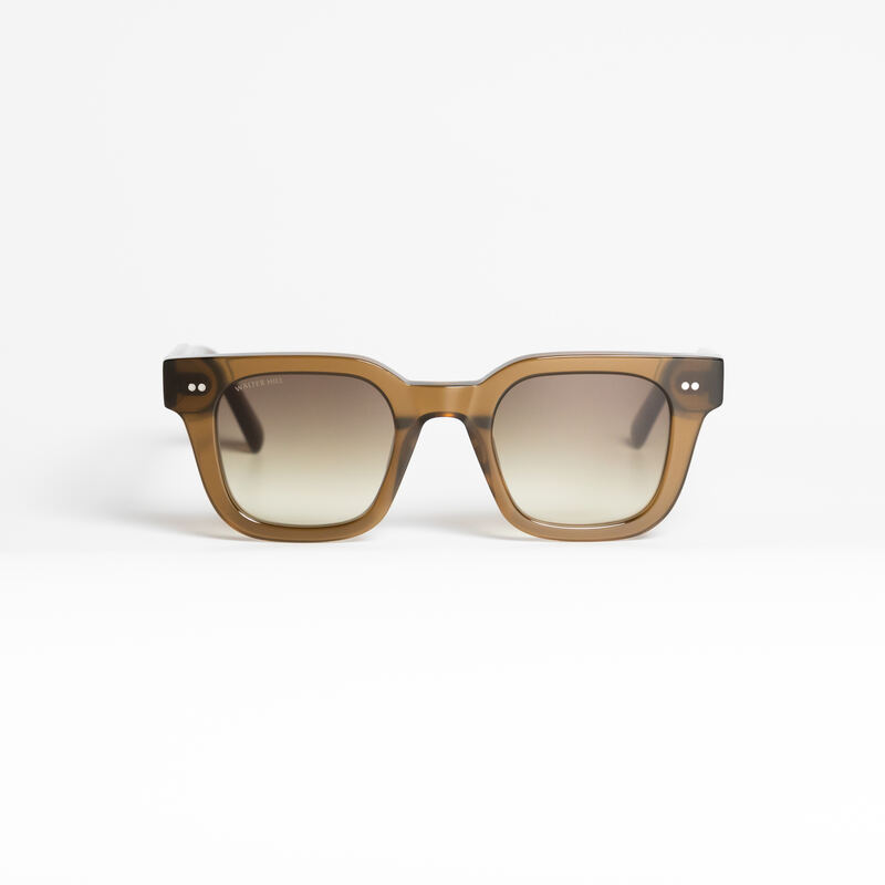Walter Hill Xavier sunglasses in a smoky brown frame, on white